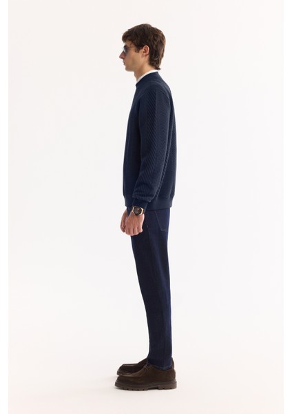 Erkek Lacivert Bisiklet Yaka Çizgili Jakarlı Regular Fit Sweatshirt A52Y1220 indirimleri
