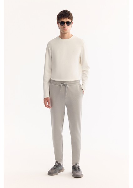 Erkek Gri Beli Lastikli Bağcıklı Pamuklu Bi-Stretch Regular Fit Eşofman Altı A52Y3403