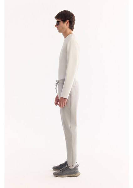 Erkek Gri Beli Lastikli Bağcıklı Pamuklu Bi-Stretch Regular Fit Eşofman Altı A52Y3403