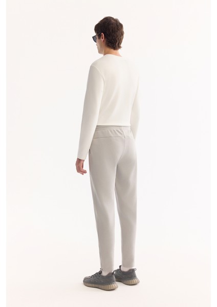Erkek Gri Beli Lastikli Bağcıklı Pamuklu Bi-Stretch Regular Fit Eşofman Altı A52Y3403