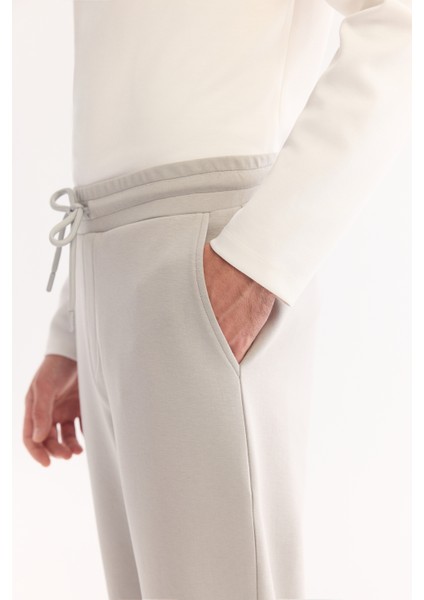 Erkek Gri Beli Lastikli Bağcıklı Pamuklu Bi-Stretch Regular Fit Eşofman Altı A52Y3403