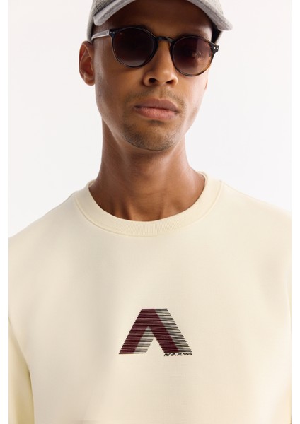 Erkek Ekru Bisiklet Yaka Pamuklu Bi-Stretch Baskılı Regular Fit Sweatshirt A52Y1305 fiyatları