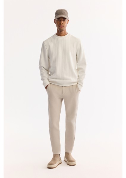 Erkek Ekru Bisiklet Yaka Çizgili Elastan Regular Fit Sweatshirt A52Y1218 fırsatları