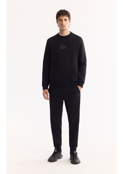 Erkek Siyah Pamuklu Baskılı 3 İplik Şardonlu Regular Fit Sweatshirt A52Y1327