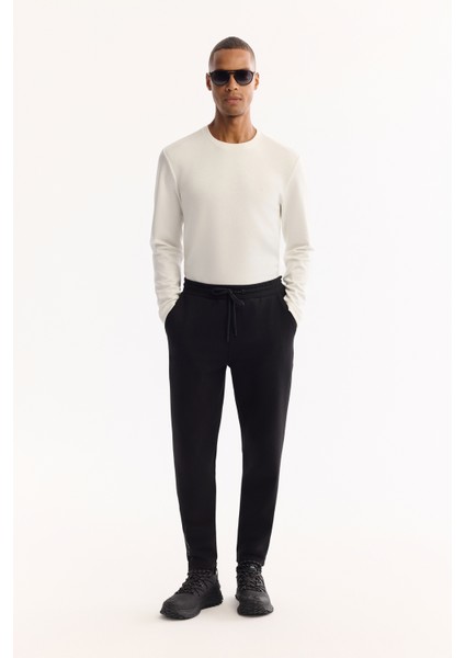 Erkek Siyah Beli Lastikli Bağcılklı Bi-Stretch Regular Fit Eşofman Altı A52Y3403