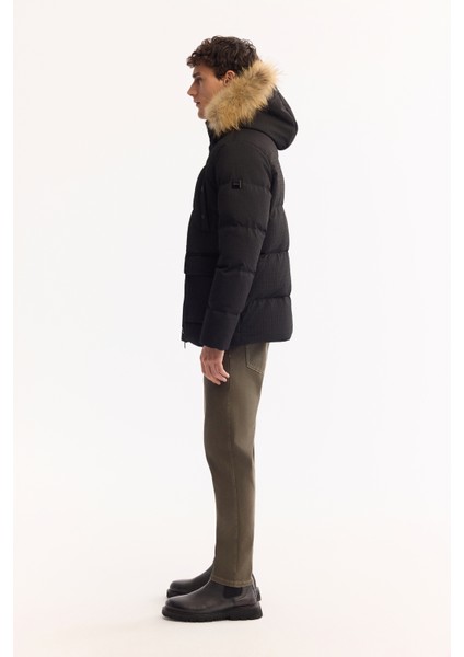 Erkek Siyah %100 Kaz Tüyü Su İtici Rüzgar Geçirmez -10°C Dayanıklı Şişme Mont A52Y6084