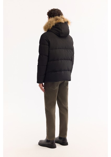 Erkek Siyah %100 Kaz Tüyü Su İtici Rüzgar Geçirmez -10°C Dayanıklı Şişme Mont A52Y6084