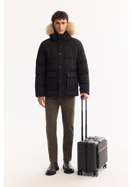 Erkek Siyah %100 Kaz Tüyü Su İtici Rüzgar Geçirmez -10°C Dayanıklı Şişme Mont A52Y6084