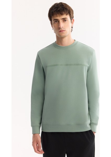 Erkek Su Yeşili Bisiklet Yaka Pamuklu Bi-Stretch Baskılı Regular Fit Sweatshirt A52Y1325 indirimleri