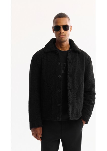 Erkek Siyah Klasik Yaka Rüzgar Geçirmez -4 Dereceye Dayanıklı Peluş Regular Fit Mont A52Y6111