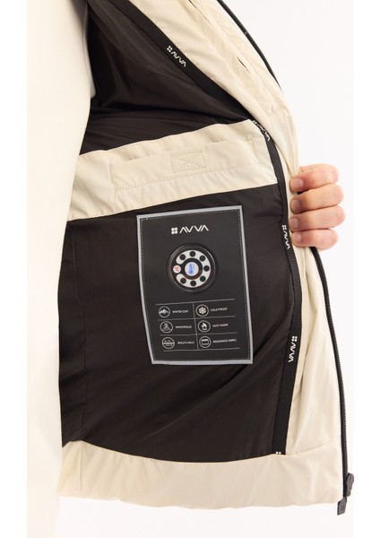 Erkek Ekru Kapüşonlu Rüzgar Geçirmez Şişme Comfort Fit Mont A52Y6054