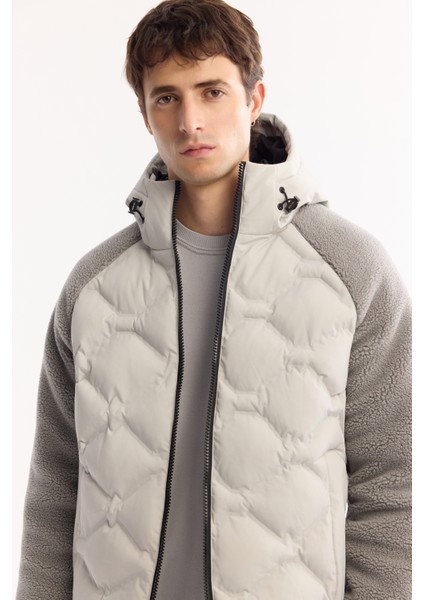 Erkek Gri Kapüşonlu Rüzgar Geçirmez -5 Dereceye Dayanıklı Peluş Regular Fit Mont A52Y6077 fiyatları