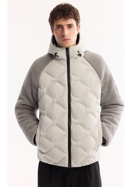 Erkek Gri Kapüşonlu Rüzgar Geçirmez -5 Dereceye Dayanıklı Peluş Regular Fit Mont A52Y6077