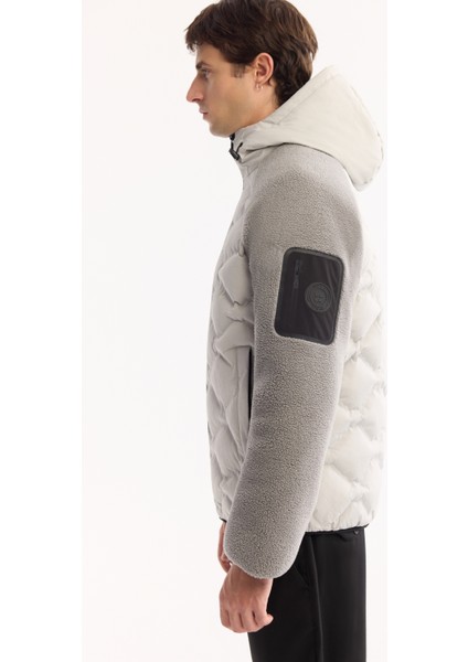 Erkek Gri Kapüşonlu Rüzgar Geçirmez -5 Dereceye Dayanıklı Peluş Regular Fit Mont A52Y6077