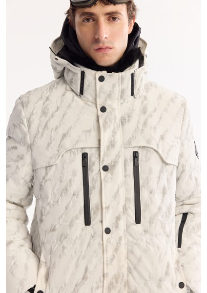 Erkek Beyaz Kapüşonlu Rüzgar Geçirmez -15 Dereceye Dayanıklı Comfort Fit Kayak Montu A52Y6053 fiyatları