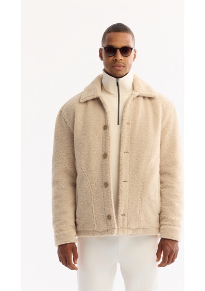 Erkek Bej Klasik Yaka Rüzgar Geçirmez -4 Dereceye Dayanıklı Peluş Regular Fit Mont A52Y6111