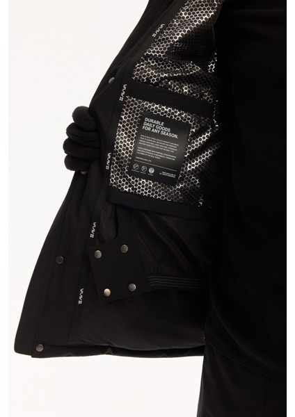 Erkek Siyah Kapüşonlu Su İtici Rüzgar Geçirmez -15°C Dayanıklı Şişme Kayak Montu A52Y6161 indirimleri