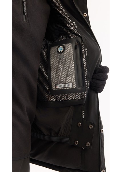 Erkek Siyah Kapüşonlu Su İtici Rüzgar Geçirmez -15°C Dayanıklı Şişme Kayak Montu A52Y6161