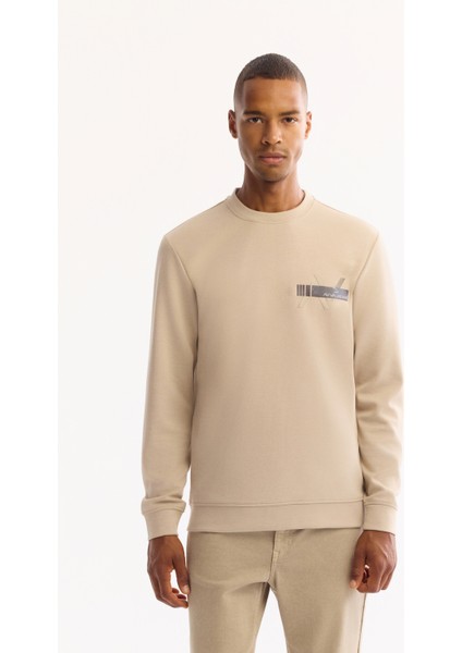 Erkek Bej Pamuklu Baskılı İnterlok Regular Fit Sweatshirt A52Y1260
