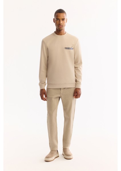 Erkek Bej Pamuklu Baskılı İnterlok Regular Fit Sweatshirt A52Y1260