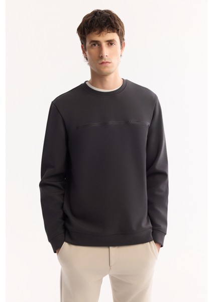 Erkek Antrasit Bisiklet Yaka Pamuklu Bi-Stretch Baskılı Regular Fit Sweatshirt A52Y1325 modelleri