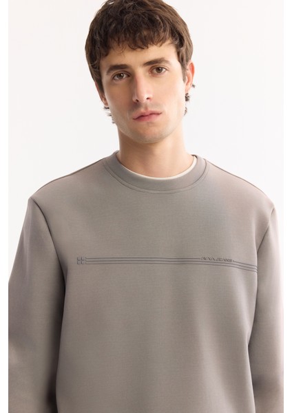 Erkek Gri Bisiklet Yaka Pamuklu Bi-Stretch Baskılı Regular Fit Sweatshirt A52Y1325 fiyatları