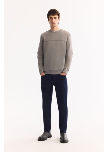 Erkek Gri Bisiklet Yaka Pamuklu Bi-Stretch Baskılı Regular Fit Sweatshirt A52Y1325