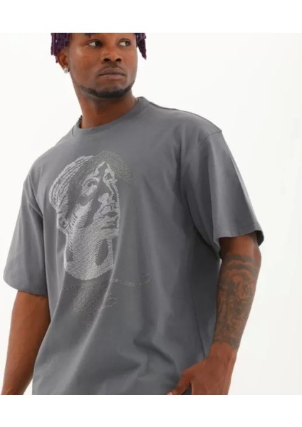 Unisex Oversize Taşlı Bisiklet Yaka Thirt Füme modelleri