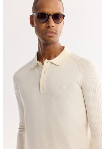 Erkek Ekru Polo Yaka Düğmeli Soft Touch Dokulu Triko Regular Fit Kazak A52Y5030 fırsatları