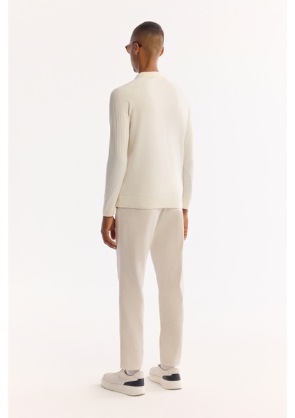 Erkek Ekru Polo Yaka Düğmeli Soft Touch Dokulu Triko Regular Fit Kazak A52Y5030