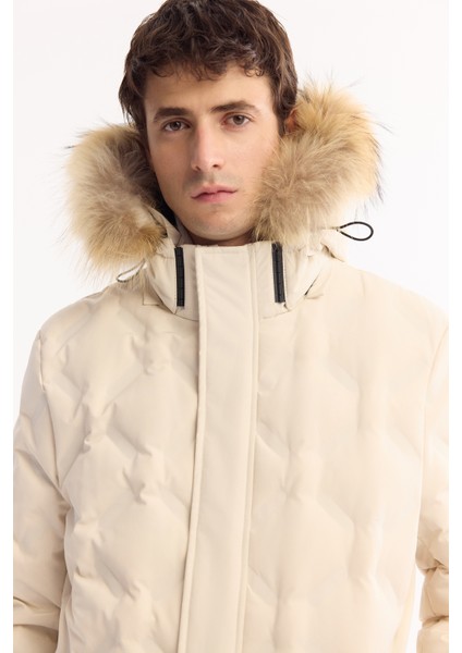 Erkek Kırık Beyaz %100 Kaz Tüyü Su İtici Rüzgar Geçirmez -10°C Dayanıklı Şişme Mont A52Y6166 fiyatları