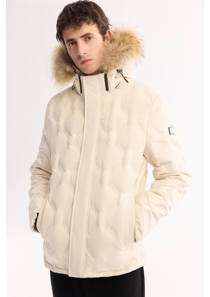 Erkek Kırık Beyaz %100 Kaz Tüyü Su İtici Rüzgar Geçirmez -10°C Dayanıklı Şişme Mont A52Y6166