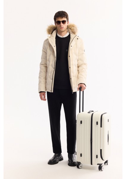 Erkek Kırık Beyaz %100 Kaz Tüyü Su İtici Rüzgar Geçirmez -10°C Dayanıklı Şişme Mont A52Y6166