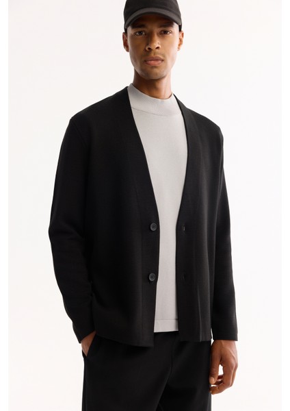 Erkek Siyah Şal Yaka Düğmeli Yün Karışımlı Regular Fit Hırka A52Y5049 fiyatları