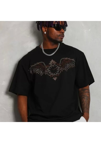 Unisex Oversize Taşlı Bisiklet Yaka Thirt Iyah