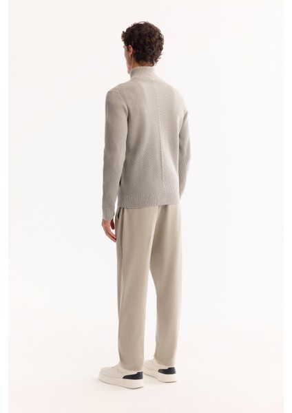 Erkek Gri Dik Yaka Fermuarlı Pamuklu Soft Touch Dokulu Regular Fit Hırka A52Y5181