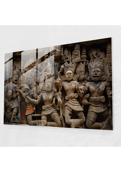 Maya Silahları Cam Tablosu - Antik Silahlar Maya Taş Oymaları Modern Sanat Cam Duvar Sanatı