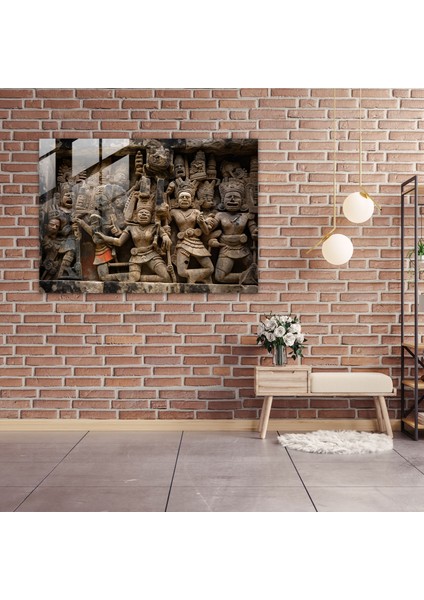 Maya Silahları Cam Tablosu - Antik Silahlar Maya Taş Oymaları Modern Sanat Cam Duvar Sanatı fiyatları