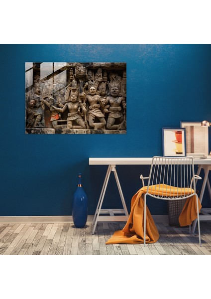 Maya Silahları Cam Tablosu - Antik Silahlar Maya Taş Oymaları Modern Sanat Cam Duvar Sanatı modelleri