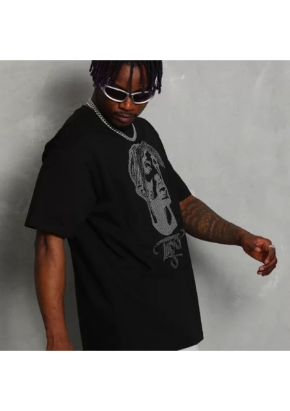 Unisex Oversize Taşlı Bisiklet Yaka Thirt Iyah modelleri