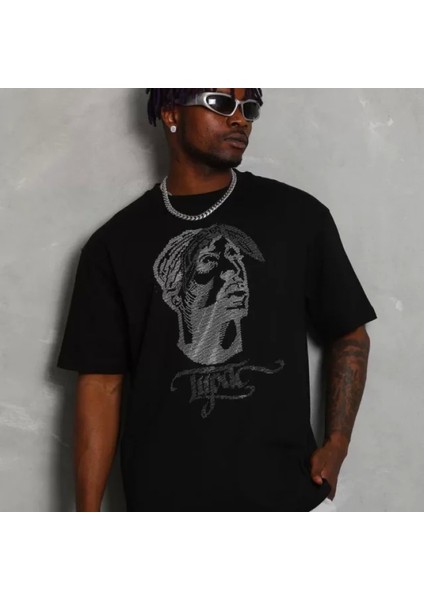 Unisex Oversize Taşlı Bisiklet Yaka Thirt Iyah fırsatları