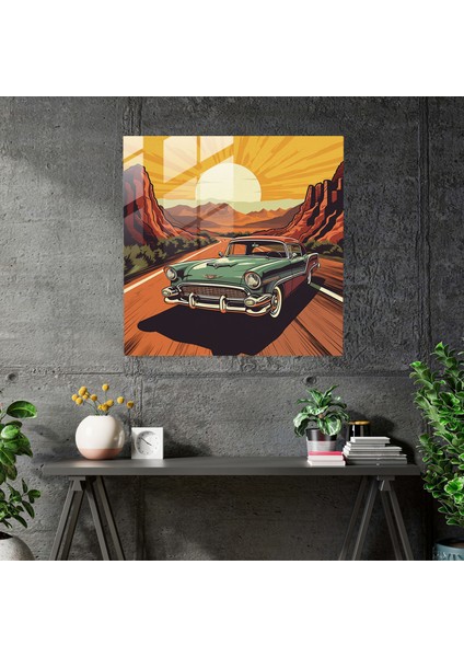 Cazibeli Vintage Araç Cam Tablosu - Serin Açık Yol Cam Sanat modelleri