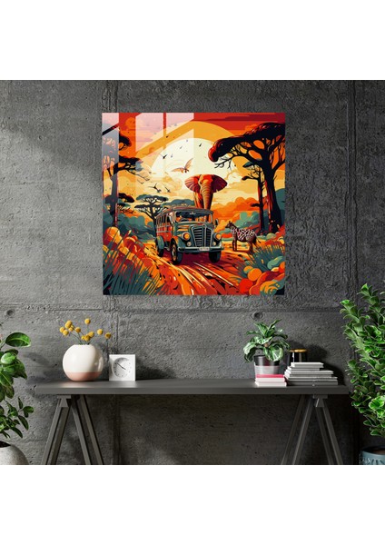 Eğlenceli Safari Cam Tablosu - Pop Art Illüstrasyon Cam Duvar Sanatı - Afrika Safarisi Ev Dekorasyonu fiyatları