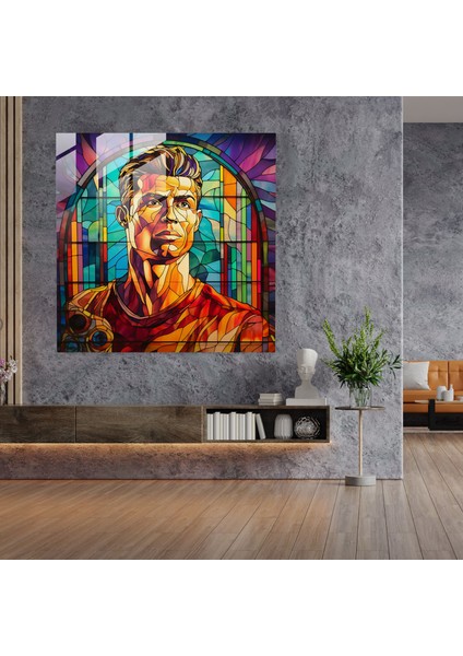 Cam Tablo - Vitray Ronaldo - Cristiano Ronaldo Modern Sanat Canlı Renkler Cam Sanatı modelleri