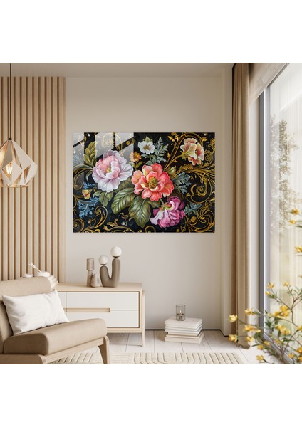 Çiçek Desenli Barok Cam Sanatı - Barok Tarzı Çiçek Motifleri Cam Tablo fiyatları