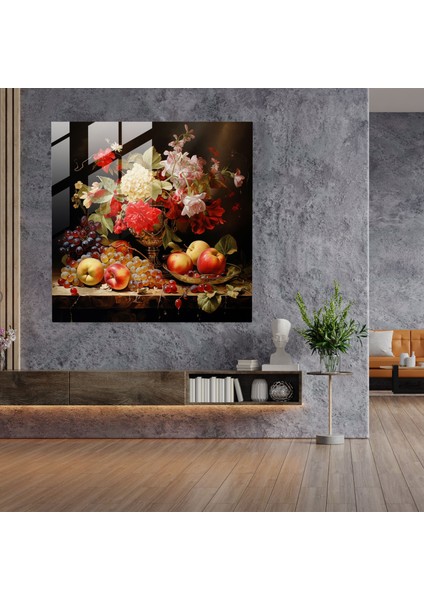 Klasik Natürmort Cam Tablo - Klasik Modern Sanat Bolluk Güzellik modelleri