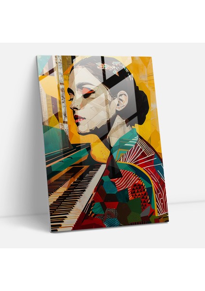 Klasik Piyanist Cam Tablo - Klasik+Popart Duvar Dekorasyonu Cam Duvar Sanatı Ev Dekorasyonu