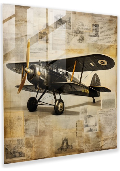Uçak Cam Tablosu - Altın Çağ El Yazısı Modern Sanat
