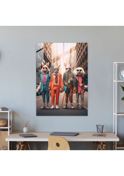 Insan Kıyafetleri Giymiş Hayvanlar Duvar Dekorasyonu - Dijital Sanat Cam Tablo Eğlenceli Tasarım modelleri