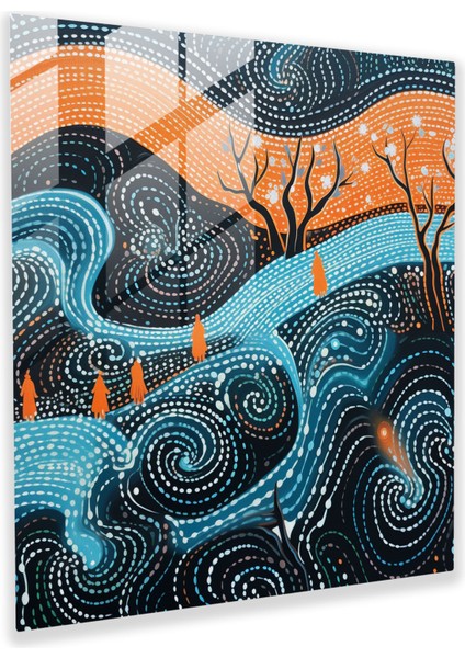 Modern Aborijin Ruhları Cam Tablo - Aborijin Modern Sanat Eseri Cam Tablo Modern Sanat